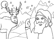 coloriage pere noel et son renne dans la foret